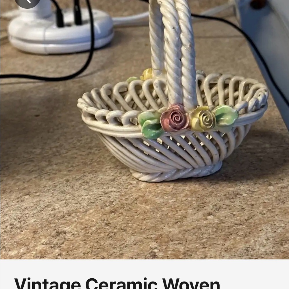 Woven Ceramic Basket with Pastel Flowers